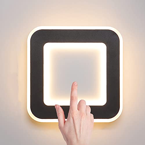 19W LED Wandleuchte Innen Mit Touch Schalter Dimmbar Moderne Quadrat Wandleuchte Schlafzimmer Nachttischlampe Wand 3000K-6000K Wandbeleuchtung Acryl,1800LM, Fur Wohnzimmer Flur Treppe Hote,Schwarz von LOGT