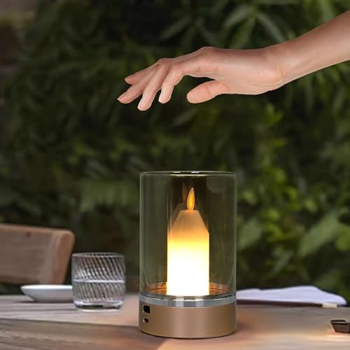 Kerze Tischlampe Kabellos Dimmbare Nachtlicht mit Smelder Akku aufladbare LED Kerzen mit USB Aufladbar Elektrische Flammenlose Kerze Stimmungslichter für Schlafzimmer Wohnzimmer Startseite,A von LOGT