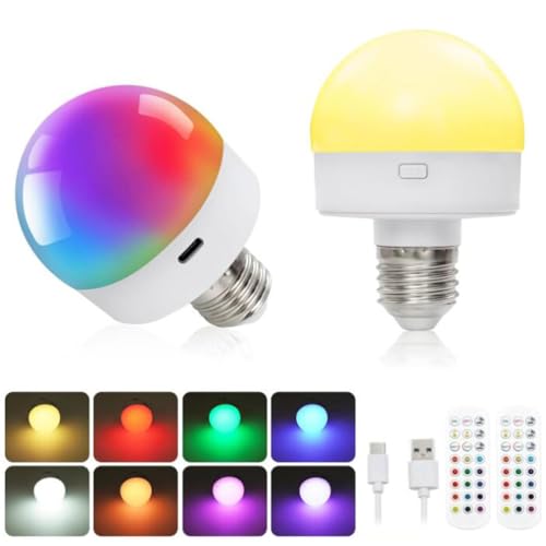 LED Lampe E27 RGB Glühbirne mit Fernbedienung, 4W USB Wiederaufladbare Glühbirne mit Timing, 15 Farbig+3 Farbtemperatur Smart Akku Batterie Glühbirne, Notfall-Glühbirne mit abnehmbarem Lampenhalter LED Lampe E27 RGB Glühbirne mit Fernbedienung, 4W USB Wiederaufladbare Glühbirne mit Timing, 15 Farbig+3 Farbtemperatur Smart Akku Batterie Glühbirne, Notfall-Glühbirne mit abnehmbarem Lampenhalter von LOGT
