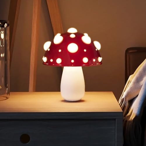 LED Pilz Tischlampe kabellos Dimmbar Pilz Tischleuchte mit USB-Aufladung Nachttischlampe Touch Pilz Mushroom Lampe Moderne Deko Nachtlicht Schreibtischlampe Für Schlafzimmer Wohnzimmer Kinderzimmer,A von LOGT