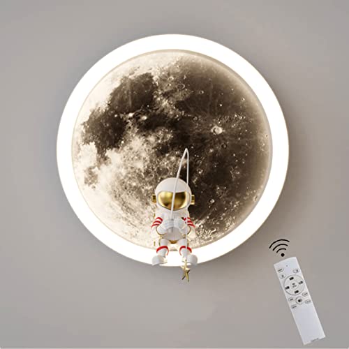 LED Wandlampe Kinderzimmer Mond, Astronaut Wandleuchte Junge/Mädchen Schlafzimmerlampe Deko, Dimmbar mit Fernbedienung, 20CM, 3000K-6000K, 12W, 3D Drucken Mondlampe, Rund Nachttischlampe für Kinder von LOGT