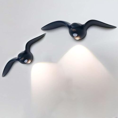LOGT 2 Stück Akku Außen Lampe Wandleuchte mit Bewegungsmelder und IP44 Wasserdicht Wandlampe Ohne Stromanschluss Dimmbar Wandlampen Kabellos Innen Wandbeleuchtung Magnetische Möwe Outdoor Leuchte Wand von LOGT