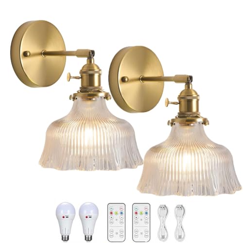 LOGT 2 Stück Akku Wandlampe Vintage mit Fernbedienung Dimmbar Wandleuchte Drehbar Schwenkarm Wandleuchten Messing Kristall Glas Lampenschirm Nachttischlampe USB Aufladbar Kabellos Lampe,Clear LOGT 2 Stück Akku Wandlampe Vintage mit Fernbedienung Dimmbar Wandleuchte Drehbar Schwenkarm Wandleuchten Messing Kristall Glas Lampenschirm Nachttischlampe USB Aufladbar Kabellos Lampe,Clear von LOGT