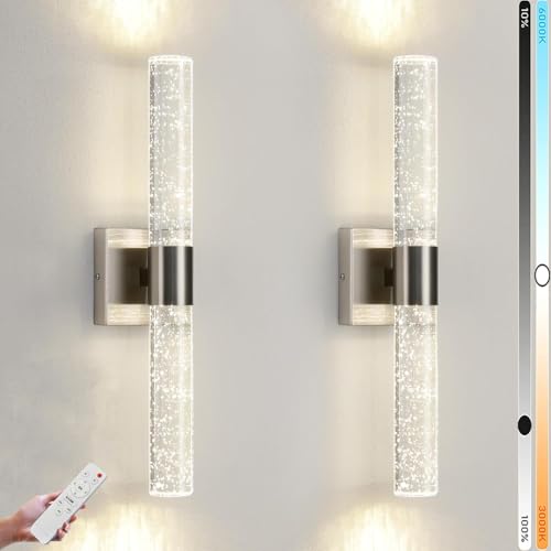LOGT 2 Stücke12W Kristall Wandleuchte LED Innen Mit Fernbedienung Dimmbare Wandlampe Up Down Beleuchtung Bettlampe 3000K-6000K Metall Wandbeleuchtung für Wohnzimmer Treppen Schlafzimme,Silber von LOGT