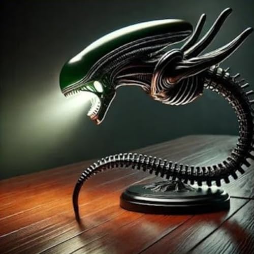 LOGT 2025 Neue Sci Fi LED Tischleuchte Alien 3D Harz Nachtlicht USB-Kabelschalter Schwarze Skulptur im Weltraum Dekolampe Element für Schlafzimmer, 3D Weltraum Monster Tischlampe Beleuchtung,B von LOGT