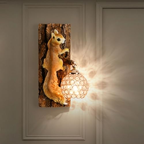 LOGT 3D Tier Eichhörnchen Wandleuchte Rustikal Flur Lampe E27 Dekorative Beleuchtung Harz Wandspots Retro Tiere Wandlampe Harz Kristall Leuchte für Korridor Treppen Schlafzimmer Wohnzimmer von LOGT