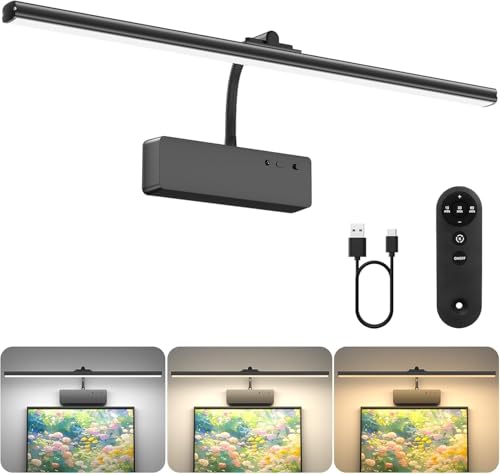LOGT Bilderleuchte mit Fernbedienung Dimmbar und Timer Wandleuchten Kabellose Wiederaufladbare Batterie Wandlampen Akku LED Innen 360° Verstellbare Bilderlampe 5W für Display Wand Galerie,Schwarz von LOGT
