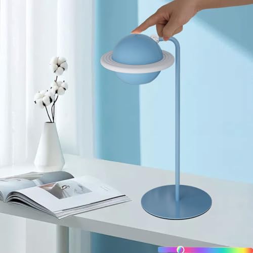 LOGT Dimmbare Akku Tischlampe LED Kabellos Drehbare Magnetische Tischleuchte Abnehmbare Leselampe Buch Klemme USB Aufladbar Touch Switch Schreibtischlampe mit RGB Modus 1200mah (Weiß),Blau von LOGT
