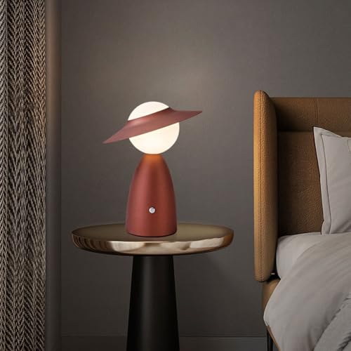 LOGT Figur Tischlampe mit Touch Dimmbare LED Akku Tischleuchte Kabellos Pilz Lampe Art Deco Nachttischlampe USB Aufladbar Tragbar Nachtlicht Warmweißes Licht für Schlafzimmer Wohnzimmer,Rot von LOGT