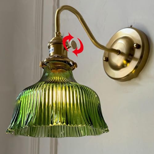 LOGT Grüne Glas Wandleuchte mit Schalter E27 Vintage Wandlampe Messing Kristall Nachttischlampe Retro Industriell Wandbeleuchtung Florentiner Blumen Schirm Wandstrahler für Wohnzimmer Schlafzimmer LOGT Grüne Glas Wandleuchte mit Schalter E27 Vintage Wandlampe Messing Kristall Nachttischlampe Retro Industriell Wandbeleuchtung Florentiner Blumen Schirm Wandstrahler für Wohnzimmer Schlafzimmer von LOGT