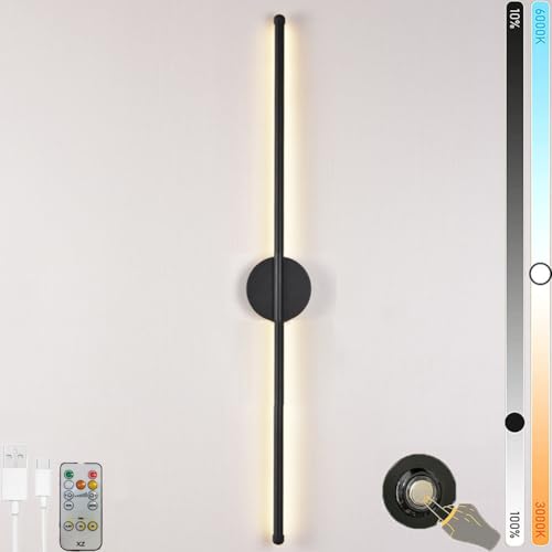 LOGT LED Akku Wandleuchte Innen mit Fernbedienun und Touch Schalter Spiegelleuchte Kabellos Badleuchte 360° Drehbar Lange Wandlampe mit Dimmbar und Timing Funktionen Spiegellampen Gold,Schwarz von LOGT
