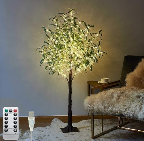 LOGT LED Baum Lichter Künstlich Olivenbaum 180cm 300 LED Warmweiß, USB LED Lichterbaum mit Fernbedienung, 8 Lichtmodi, Lichter Dekobaum, künstliche Grünpflanzen, für Weihnachts Hochzeit Party,150cm von LOGT