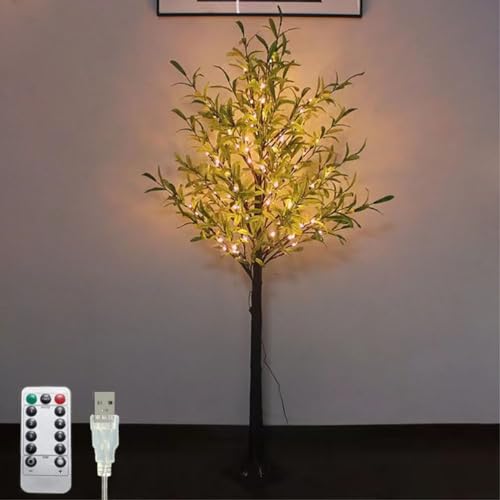 LOGT LED Baum Lichter Künstlich Olivenbaum 180cm 300 LED Warmweiß, USB LED Lichterbaum mit Fernbedienung, 8 Lichtmodi, Lichter Dekobaum, künstliche Grünpflanzen, für Weihnachts Hochzeit Party,180cm von LOGT