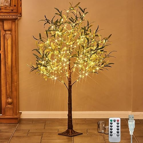 LOGT LED Baum Lichter Künstlich Olivenbaum 180cm 300 LED Warmweiß, USB LED Lichterbaum mit Fernbedienung, 8 Lichtmodi, Lichter Dekobaum, künstliche Grünpflanzen, für Weihnachts Hochzeit Party,120cm von LOGT
