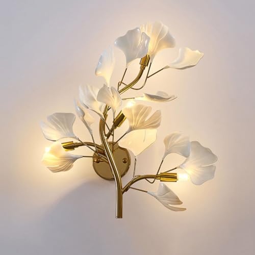 LOGT LED Baumzweig Wandlampe Blatt Design Innen Wandleuchte Gold G9 28W 3000K/4500k/6000K 3 Lichtfarbe Metall Acryl Florentiner Wandbeleuchtung für Schlafzimmer Nachttisch Wohnzimmer Flur von LOGT