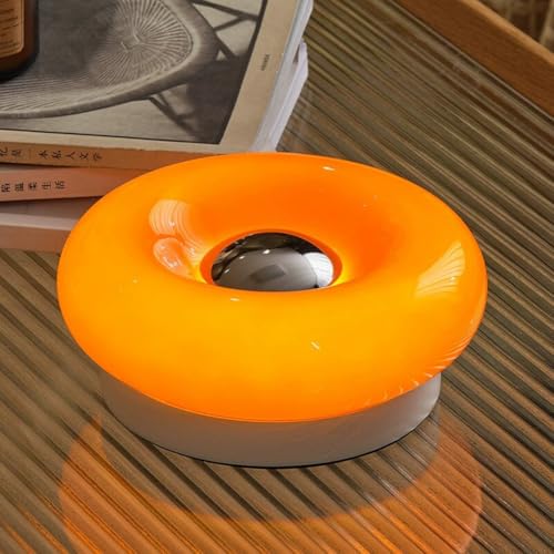 LOGT LED Donut Tischlampe Kabellos Akku Donut Lampe Orange USB Aufladbar Nachttischlampe Touch Schalter Dimmbar Tischleuchte Batteriebetrieben Modern Kinderzimmer Licht für Schlafzimmer Wohnzimmer von LOGT