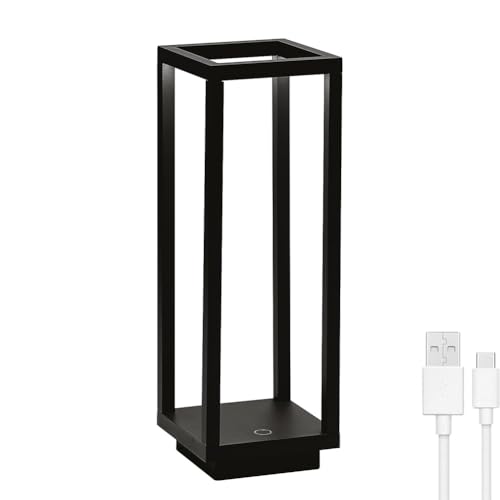 LOGT LED Laterne Tischlampe Kabellos Akku, Quadratische Tischlampe Dimmbar mit Touch Control Tragbare Tischleuchte Batteriebetrieben Deko Nachttischlampe USB Aufladung lnnen Lampe Außen,Schwarz von LOGT