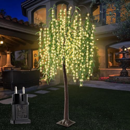 LOGT LED Lichterbaum Künstliche Warmes Weiß Lichtern und Stecker Kabel Baum Lampe Innen und Außen Dekorative Stehlampe Baum Lampe Willow Tree Künstlicher mit Beleuchtung Leuchtbaum Indoor,150CM von LOGT
