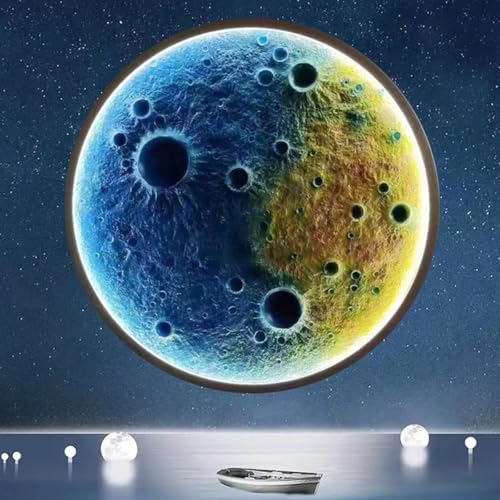 LOGT LED Mond Wandleuchte Aussen mit Fernbedienung Wandlampe Modern IP65 Wasserdicht Mond Lampe Außen Deco Wandbeleuchtung Dimmbar Runde Innen Leuchte für Garten Flur Terrassen Schlafzimmer,60CM von LOGT