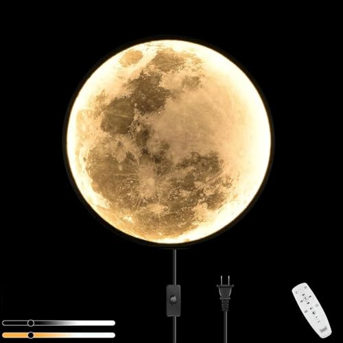 LOGT LED Mond Wandleuchte Fernbedienung Dimmbar Rund Mond Lampe Wand mit Schalter und Kabel Stecker Wandlampe Innen Deko Wandbeleuchtung Design Nachttischlampe für Schlafzimmer Wohnzimmer,30CM LOGT LED Mond Wandleuchte Fernbedienung Dimmbar Rund Mond Lampe Wand mit Schalter und Kabel Stecker Wandlampe Innen Deko Wandbeleuchtung Design Nachttischlampe für Schlafzimmer Wohnzimmer,30CM von LOGT