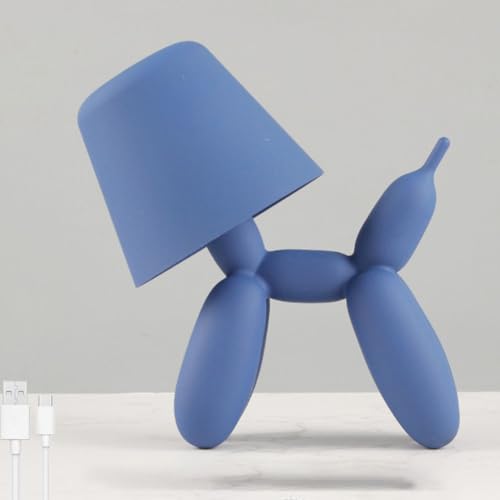 LOGT LED Nachtlicht Kreative Ballon Hund Tischlampe mit Touch Steuerung Dimmbar Nachttischlampe Akku Tischleuchte USB Kabellose Innen und Außen Deko Kinderlampe 1200mAh für Schlafzimmer,Blau von LOGT