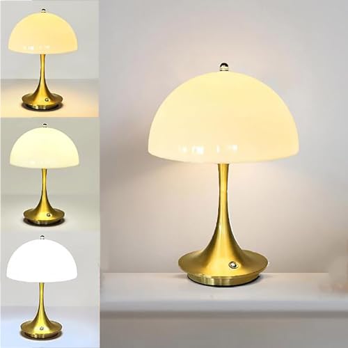 LOGT LED Tischlampe Akku, Tischleuchte Touch Dimmbar Kabellos, Aufladbar Nachttischlampe Schreibtischlampe Acryl Lampenschirm Leselampe 3000K-6000K für Schlafzimmer Restaurant Hotel von LOGT