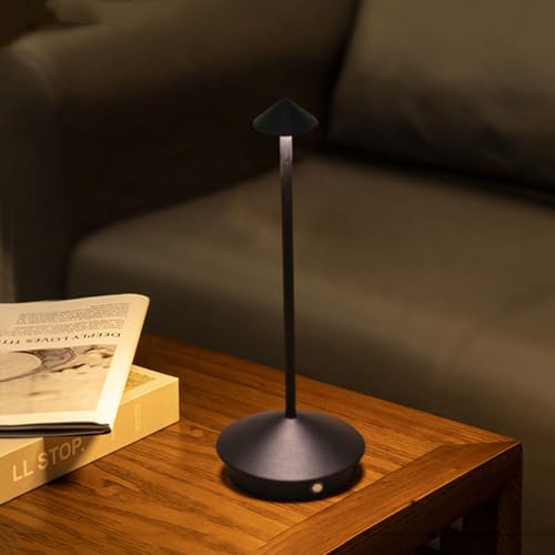 LOGT LED Tischlampe Kabellos, USB Akku Tischleuchte Touch Dimmbar Tischlampe Aufladbar Nachttischlampe Outdoor Indoor Tragbare Tischlicht Metall Aluminium für Restaurant Bar Garten Balkon,Schwarz von LOGT