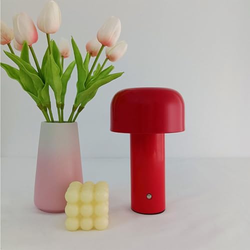 LOGT LED Tischlampe Kabellos Akku Pilz Tischleuchte Touch Schalter Dimmbare USB Aufladbar Tischlichte Innen und Außen Tragbare Nachttisch Leuchte 1800mAh für Restaurant Bar Garten Balkon,Rot von LOGT