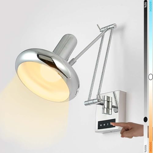 LOGT LED Touch Schalter Wandlampe Langer Arm Dimmbar Wandleuchte Drehbare Swing Arm Wandspot Verstellbar Lange Arm Wand Leselampe Einstellbar Schwenkarm Wandbeleuchtung Innen mit Gelenkarm,Silber LOGT LED Touch Schalter Wandlampe Langer Arm Dimmbar Wandleuchte Drehbare Swing Arm Wandspot Verstellbar Lange Arm Wand Leselampe Einstellbar Schwenkarm Wandbeleuchtung Innen mit Gelenkarm,Silber von LOGT