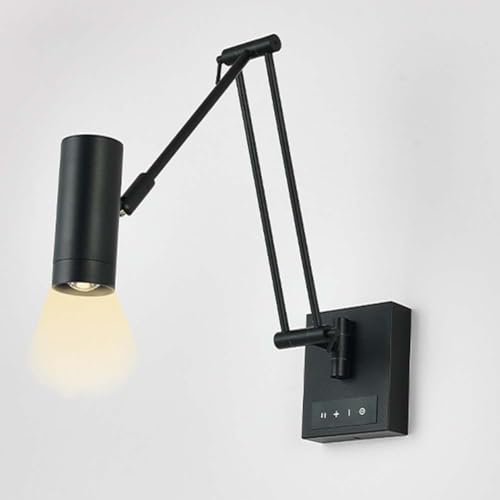 LOGT LED Verstellbar Wandleuchte mit Touch Schalter Innen Wandlampe Swing Arm Drehbar Wandspot Lange Arm Wand Leselampe Dimmbar Wandbeleuchtung Einstellbar Schwenkarm Nachttischlampe,Schwarz von LOGT
