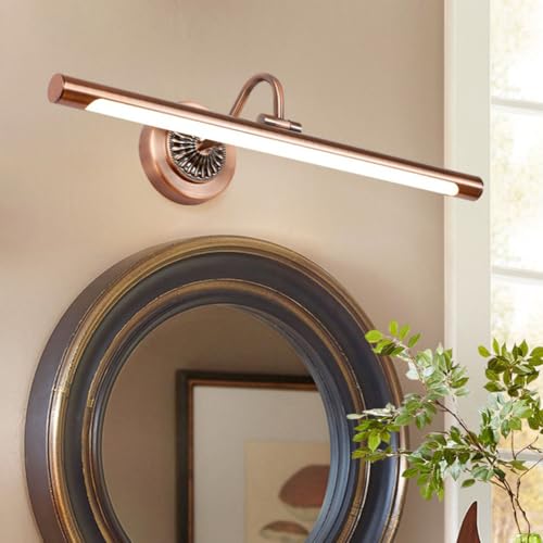LOGT LED Vintage Spiegelleuchte Bad 180° Drehbare Metall Spiegellampe Antik wasserdichte Wandleuchte Dimmbar 3000k/4500k/6000k Schwenkbar Wandlampe Arc Arm Bilderleuchte 55cm/10W für Schlafzimmer von LOGT