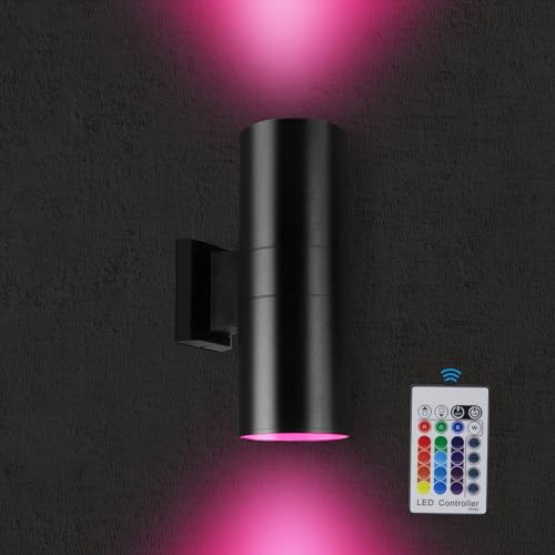LOGT LED Wandlampe Aussen IP65 wasserdichte mit Fernbedienung Wandleuchte RGB 20W Farbwechsel 4 Modi 16 Farben Up Down Dimmbar Aluminium Wandleuchte für Wohnzimmer Treppenhaus Flur Balkon Garten von LOGT