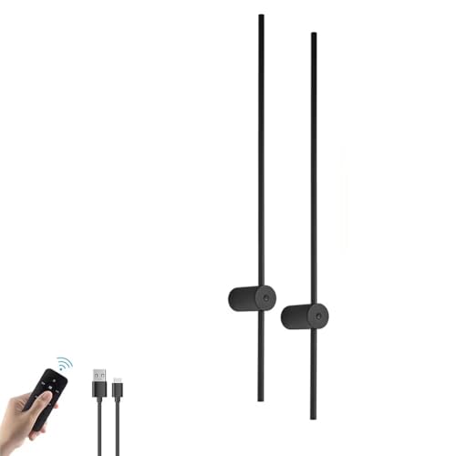LOGT LED Wandleuchte Akku USB-C Aufladbare Innen Wandlampe mit Fernbedienung Dimmbar Kabellose Wandbeleuchtung mit Schaltet 5200mAh 360° Drehbare Bettlampe für Wohnzimmer 2 Stück,100cm von LOGT