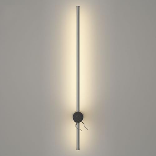 LOGT LED Wandleuchte Innen Dimmbar Nachttischlampe 80CM Gold Modern Wandlamp mit Touch Schalter Treppenhauslampe 3000K Warmweiß 360° Drehbare Wandbeleuchtung Küchenlampe für Wohnzimmer,Schwarz,80CM von LOGT