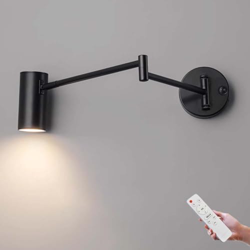 LOGT LED Wandleuchte mit Schwenkbarem Arm Wandlampe mit Schalter und Fernsteuerung Wand Lampe Verstellbarer Lange Arm Wand Leselampe Dimmbar Innen Wandstrahler Runde mit Gelenkarm Faltbar,Schwarz LOGT LED Wandleuchte mit Schwenkbarem Arm Wandlampe mit Schalter und Fernsteuerung Wand Lampe Verstellbarer Lange Arm Wand Leselampe Dimmbar Innen Wandstrahler Runde mit Gelenkarm Faltbar,Schwarz von LOGT