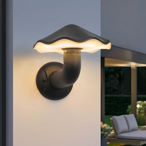 LOGT LED Wasserdicht Wandlampe Pilz Innen und Außen Wandleuchten Kreative Pilz Lampe Aluminium Außenlampe Schwarz Metall Wandbeleuchtung 3000K Warmes für Treppenhaus Badezimmer Wohnzimmer Kinderzimmer von LOGT