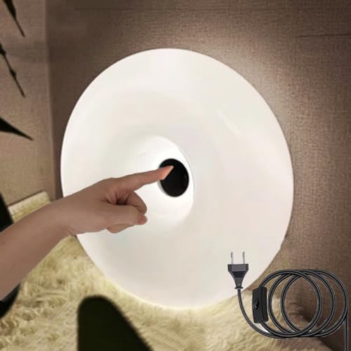 LOGT Led Wandlampe mit Kabel und Stecker, Modern Orange Donut Lamp Wall Sconces Plug Or Plug in Bedside Lamp Rund Wandlicht Dimmbar Touch Control 12W Deko Nachtlicht Glas Ring Wandleuchte,Weiß von LOGT