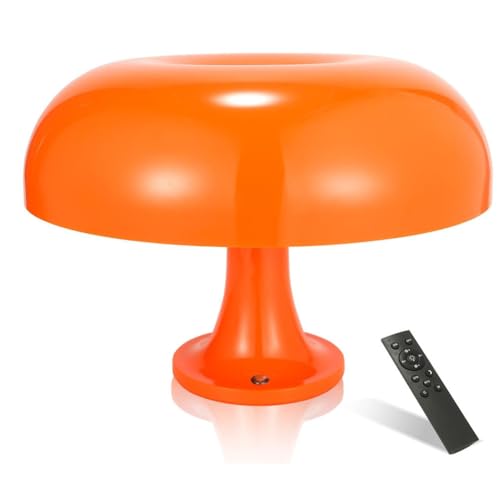 LOGT Orange Pilz Tischlampe Led Akku Kabellos Touch Dimmbar Tischleuchte mit Fernbedienung Innen Retro Pilzlampen Dekorative Beleuchtung Bedside 3 Farben Mushroom für Schlafzimmer Restaurant von LOGT
