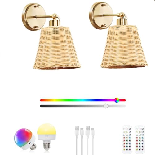 LOGT RGB LED Boho Wandleuchte Innen Dimmbar Wandlampe mit Fernbedienung Wandleuchten Ohne Stromanschluss Retro Metall Nachttischleuchte mit Drehbar Bohemian Lampenschirm 2 Stück für Schlafzimmer LOGT RGB LED Boho Wandleuchte Innen Dimmbar Wandlampe mit Fernbedienung Wandleuchten Ohne Stromanschluss Retro Metall Nachttischleuchte mit Drehbar Bohemian Lampenschirm 2 Stück für Schlafzimmer von LOGT