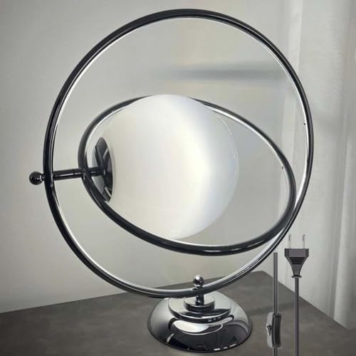 LOGT Runde Mond Tischleuchte mit Kabel Stecker LED Nachttischleuchte Kugel Glas Lampenschirm Tischlampe Mode Design Nacht Lampe G9 Art Deco Wohnzimmerlamp Chrom für Schlafzimmer Kinderzimmer von LOGT