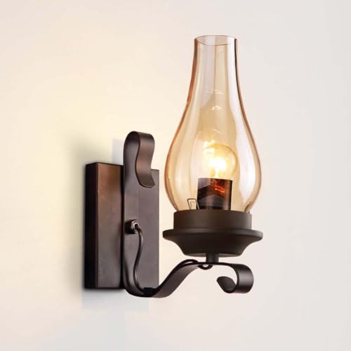 LOGT Rustikale Wandleuchte Innen Vintage Wandlampe Glas Lampenschirm Flurlampe Antik Nostalgie Lampe Design Wandbeleuchtung 1 Flammige Landhausstil Old Öllampe Rustikale für Nachttisch Schlafzimmer von LOGT