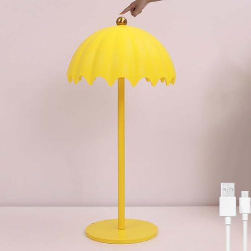 LOGT Touch Dimmbar Tischleuchte Kabellos LED 3 Farbtemperatur Tischlamp Akku USB Aufladbar Leselampe Innen und Außen Wiederaufladbar Nachttischlampe Tragbare Schreibtischleuchte Metall,Gelb von LOGT