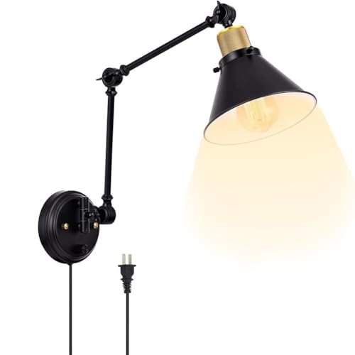 LOGT Verstellbarer Wandlampe mit Schwenkbarem Arm Lange Wand Leselampe mit Kabel und Schalter Wandleuchte Dimmbar Innen Wandstrahler Faltbar mit Gelenkarm für Nachttisch Schlafzimmer,Schwarz LOGT Verstellbarer Wandlampe mit Schwenkbarem Arm Lange Wand Leselampe mit Kabel und Schalter Wandleuchte Dimmbar Innen Wandstrahler Faltbar mit Gelenkarm für Nachttisch Schlafzimmer,Schwarz von LOGT