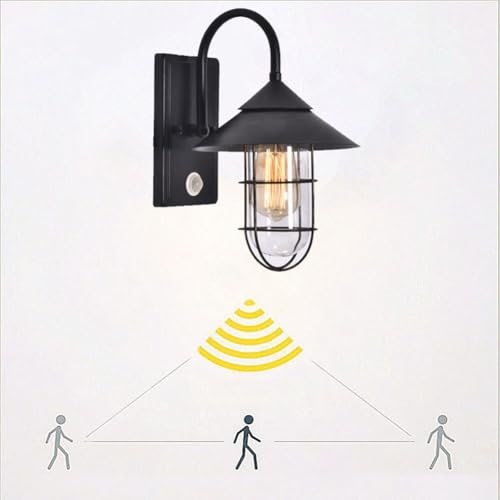 LOGT Vintage Wandleuchte mit Bewegungsmelder Außen Wandlampe Abwärts in Antikem Look Wandspot Schwarz matt Wandbeleuchtung Klar Glas Lampenschirm Eingangslampe E27 max. 60W für Garten Garage von LOGT