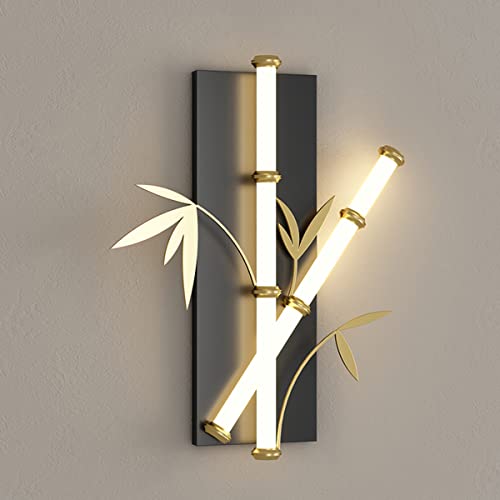 Modern LED Wandleuchte Innen Dimmbar Wandlampe Schwarz Aluminium Schlafzimmer Nachttischlampe 20W Wandbeleuchtung Rechteck Bambus Aussehen Treppenleuchte Flurlampe Wohnzimmer Beleuchtung Deko von LOGT