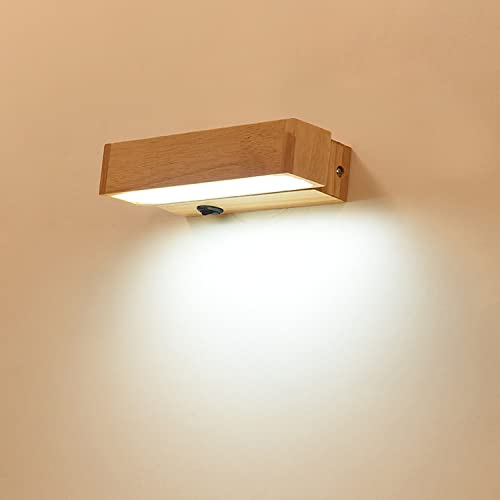 Modern Wandlampe Innen LED, Holz Wandleuchte mit schalter Nachttischlampe Verstellbar 270°, Rechteck Holzlampe wand Nachtlicht kinderzimmer, für Wohnzimmer Schlafzimmer Korridor Wandbeleuchtung von LOGT