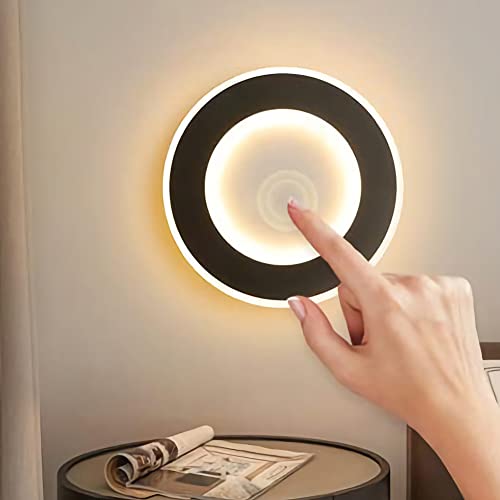 Modern Wandleuchte Innen Dimmbare Runde LED Wandlampe Mit Touch Schalten Nachtlicht Schlafzimmer Nachttischlampe Wandbeleuchtung Acryl 15W 3000K-6000K Fur Wohnzimmer Flur Treppe Hotel,Schwarz von LOGT