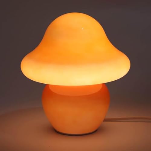 Pilz Tischlampe Orange, LED Pilz Tischleuchte, Mushroom Lampe Glas, Nachttischlampe mit Kabel 3000K/4500K/6000K Pilz Lampe Moderne Schreibtischlampe Deko Nachtlicht für Wohnzimmer Schlafzimmer,Orange von LOGT