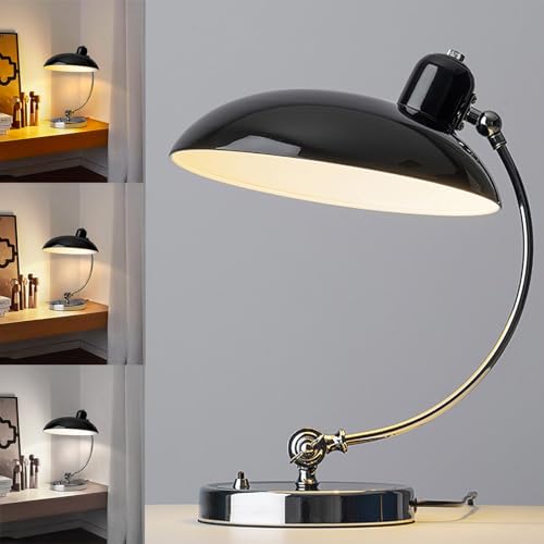 Tischlampe mit Stecker und Schalter Retro Tischleuchte mit Verstellbarem Arm Metall Nachttischlampe mit Kabel E27 Vintage Leselampe Nachtlicht 3000K/4500K/6000K für Schlafzimmer Wohnzimmer,Schwarz von LOGT