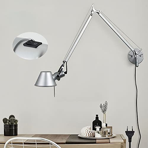 Wandleuchte Innen Vintage Mit Schalter Wandlampe Industrial Design Schwenkarm Langer Arm Wandbeleuchtung Retro Mit Stecker Und Kabel Verstellbar Wand Leselampen Schlafzimmer Nachttischlampe E27 von LOGT